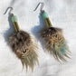 Light Green Feather + Jade + Recycled .22 Bullet Earrings