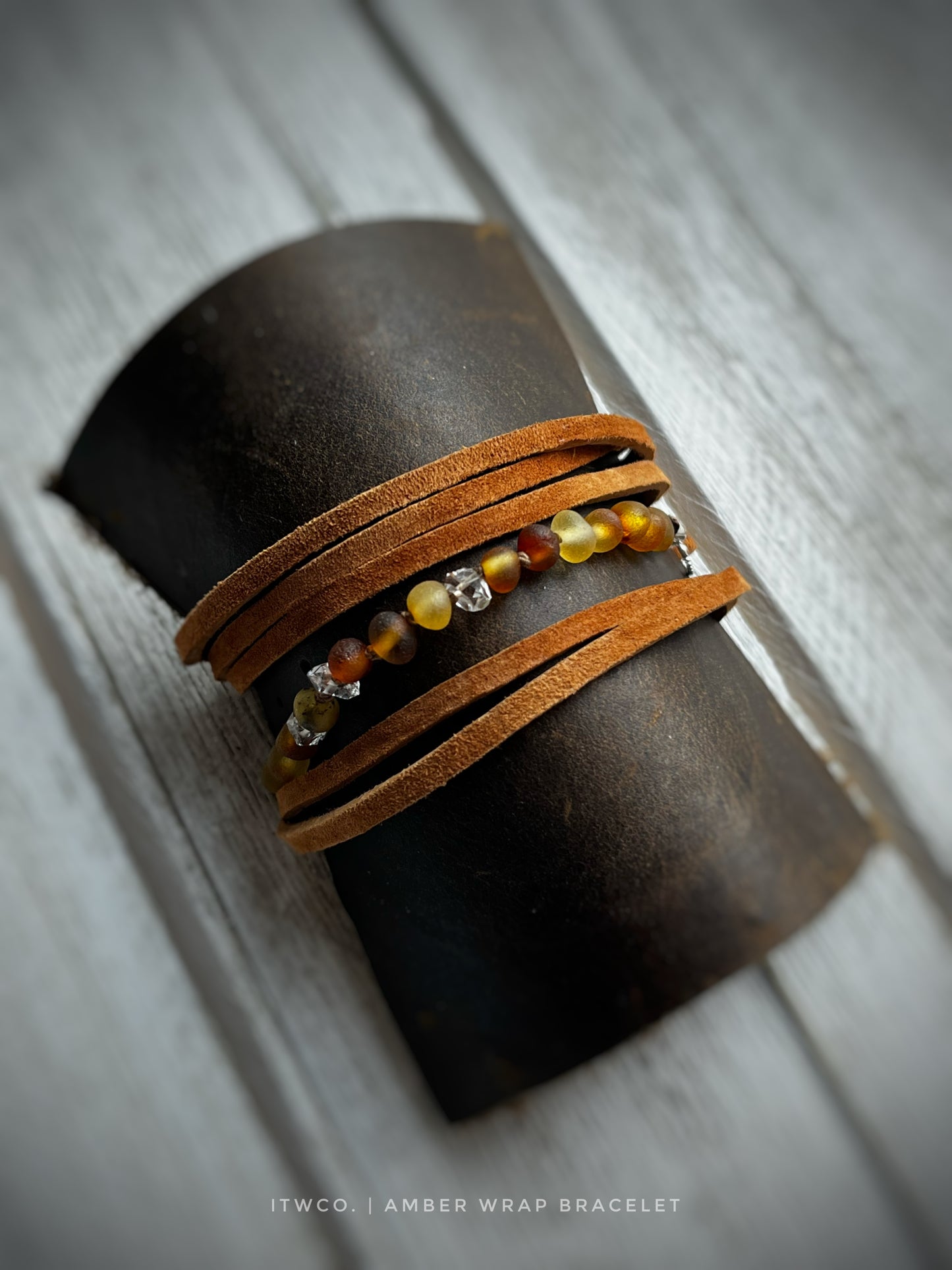 Amber + Herkimer Leather Wrap Bracelet