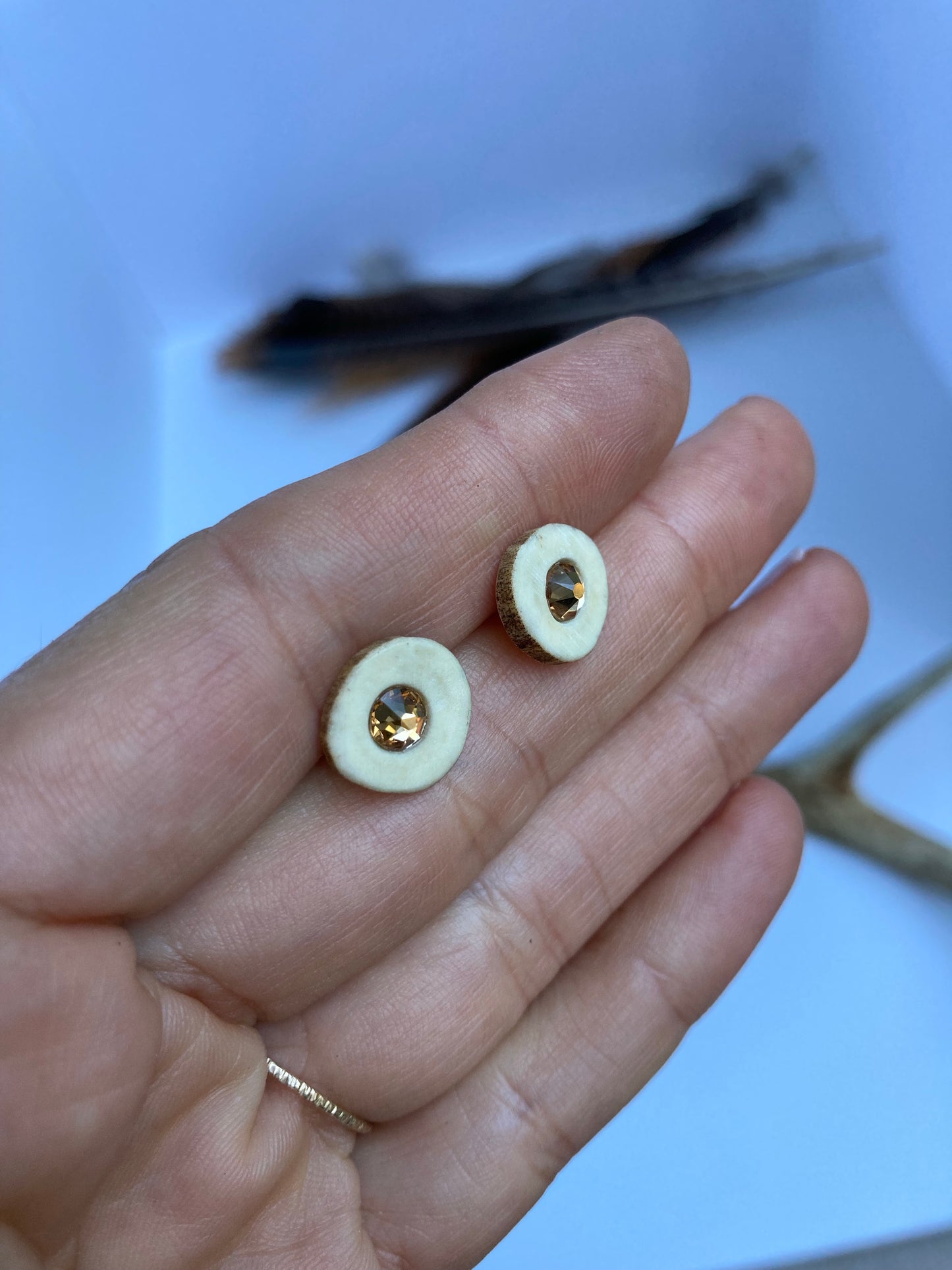 montana topaz inlaid whitetail antler stud earrings
