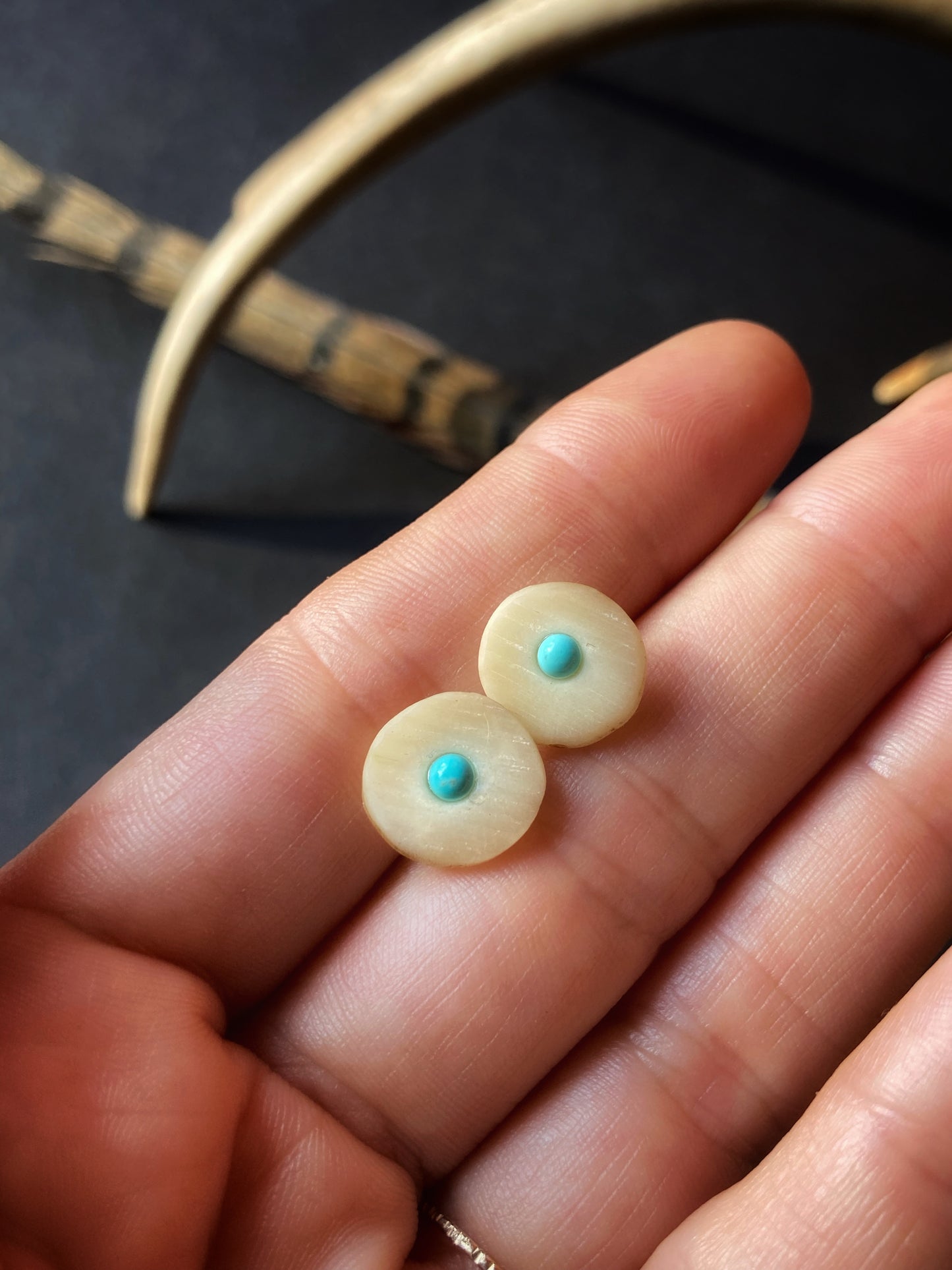 Kingman Turquoise Inlaid Antler Studs