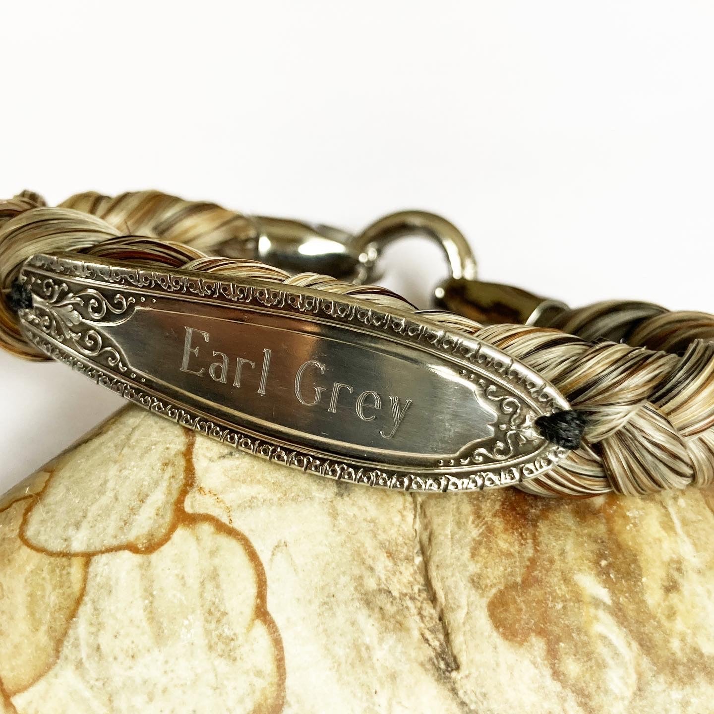 Custom Horsehair + Engraved Antique Sterling Spoon Bracelet