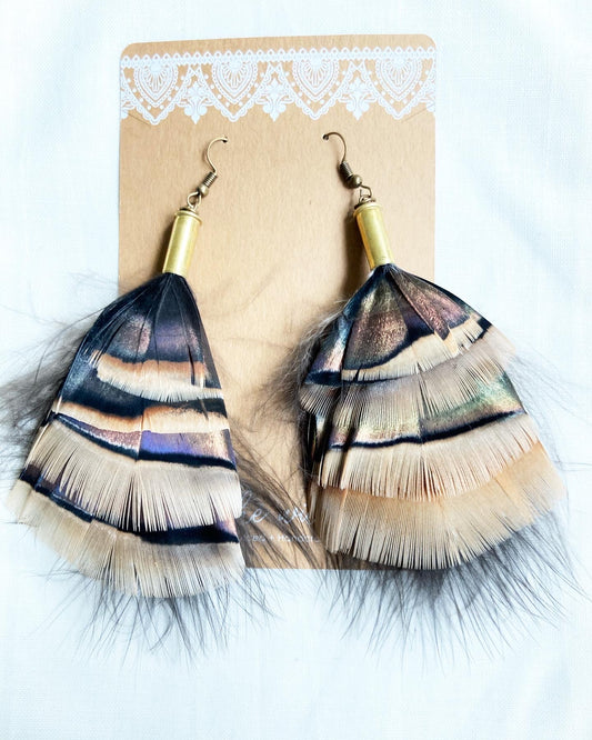 Miriam Turkey Feather + Recycled .22 Bullet Earrings