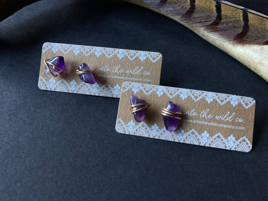 Natural Raw Amethyst Stud Earrings ♢ rts