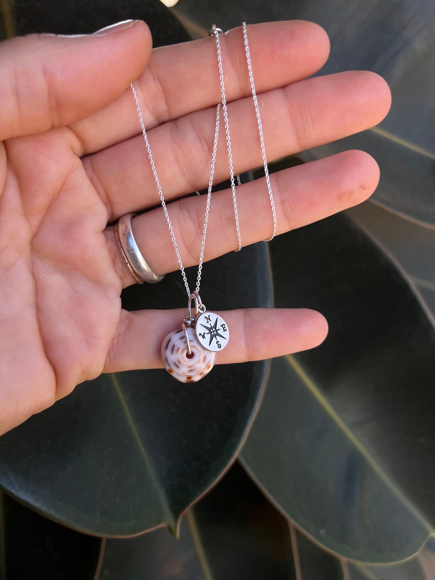 Puka Shell + Compass Rose Charm Necklace