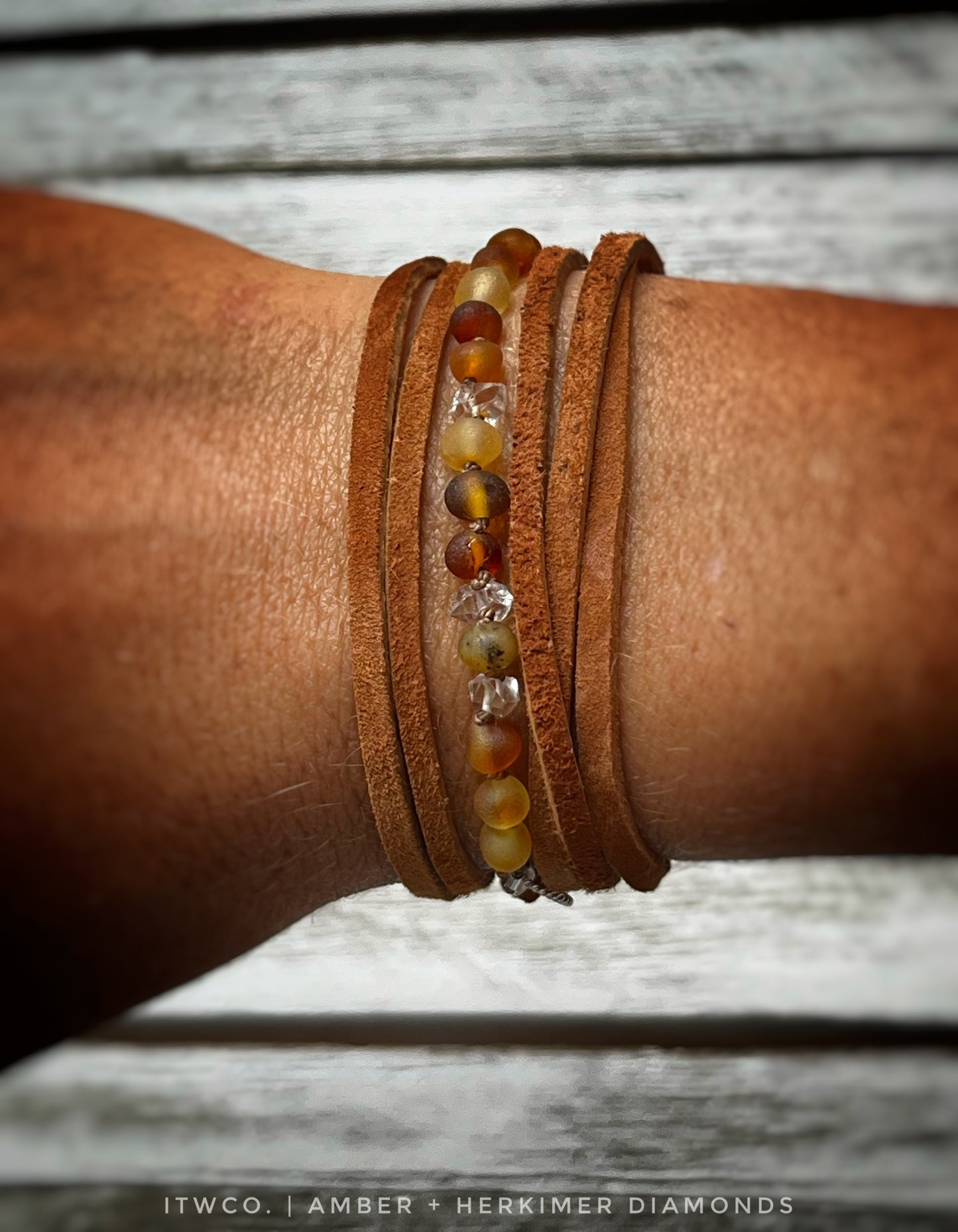 Amber + Herkimer Leather Wrap Bracelet