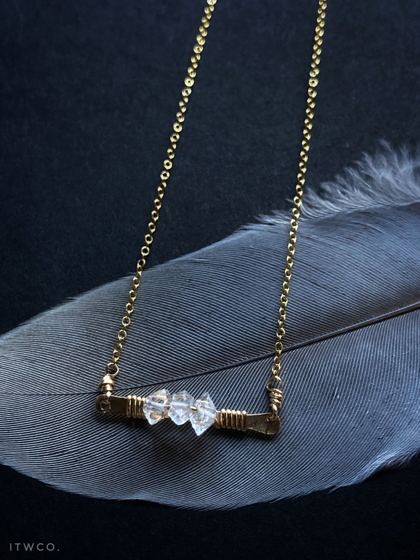 Hammered Herkimer Diamond Bar Necklace