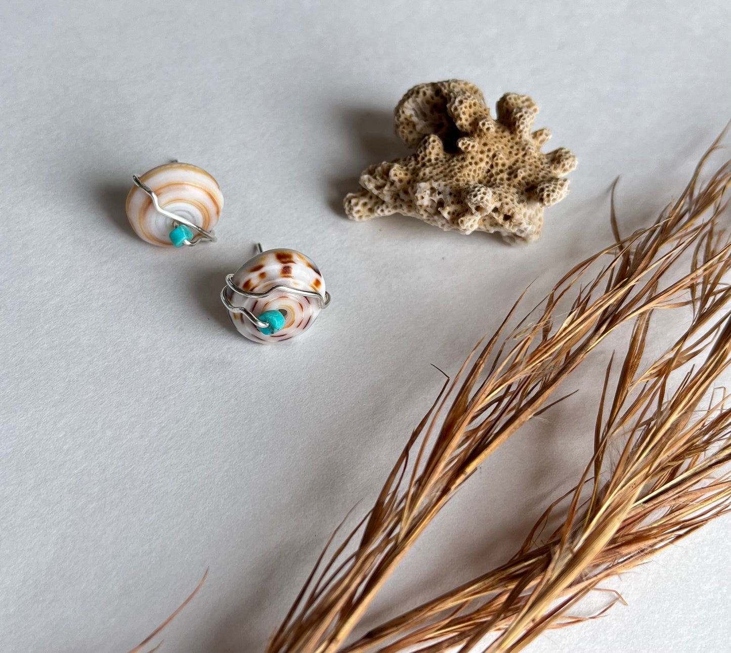 Puka shell + gemstone studs