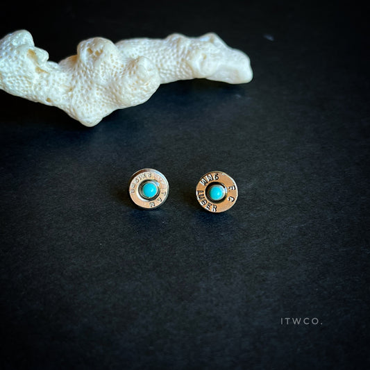 Silver 9mm bullet + turquoise studs