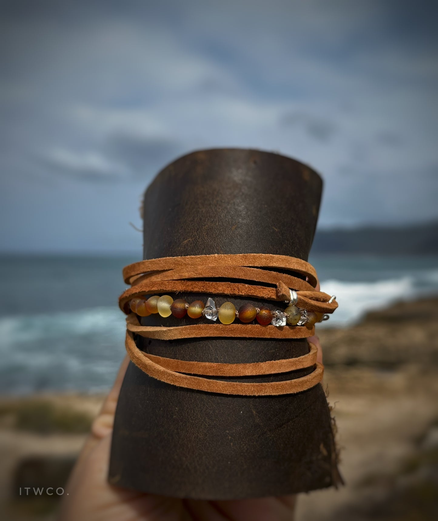 Amber + Herkimer Leather Wrap Bracelet