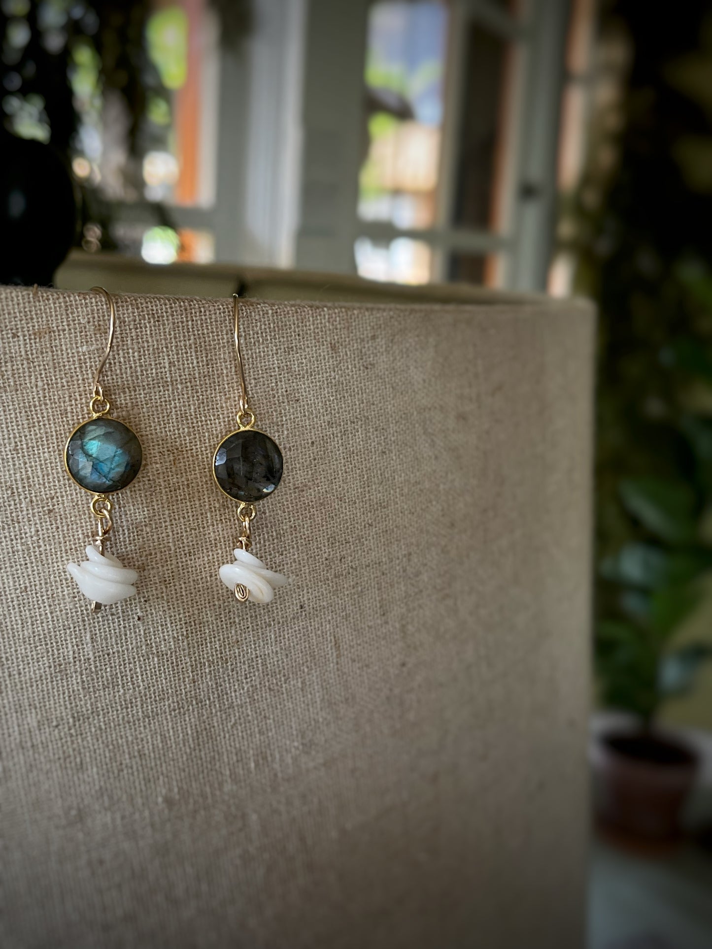 Labradorite + Puka Shell Earrings