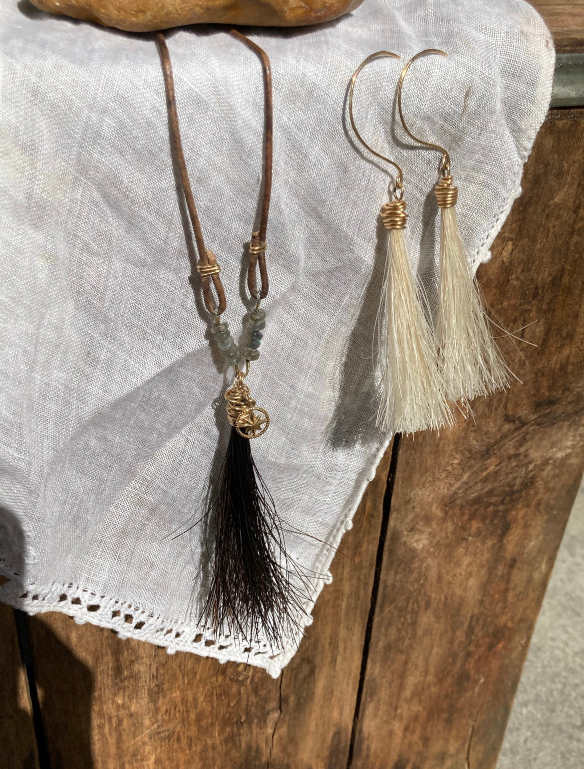 Horsehair Tassel + Compass + Labradorite Necklace