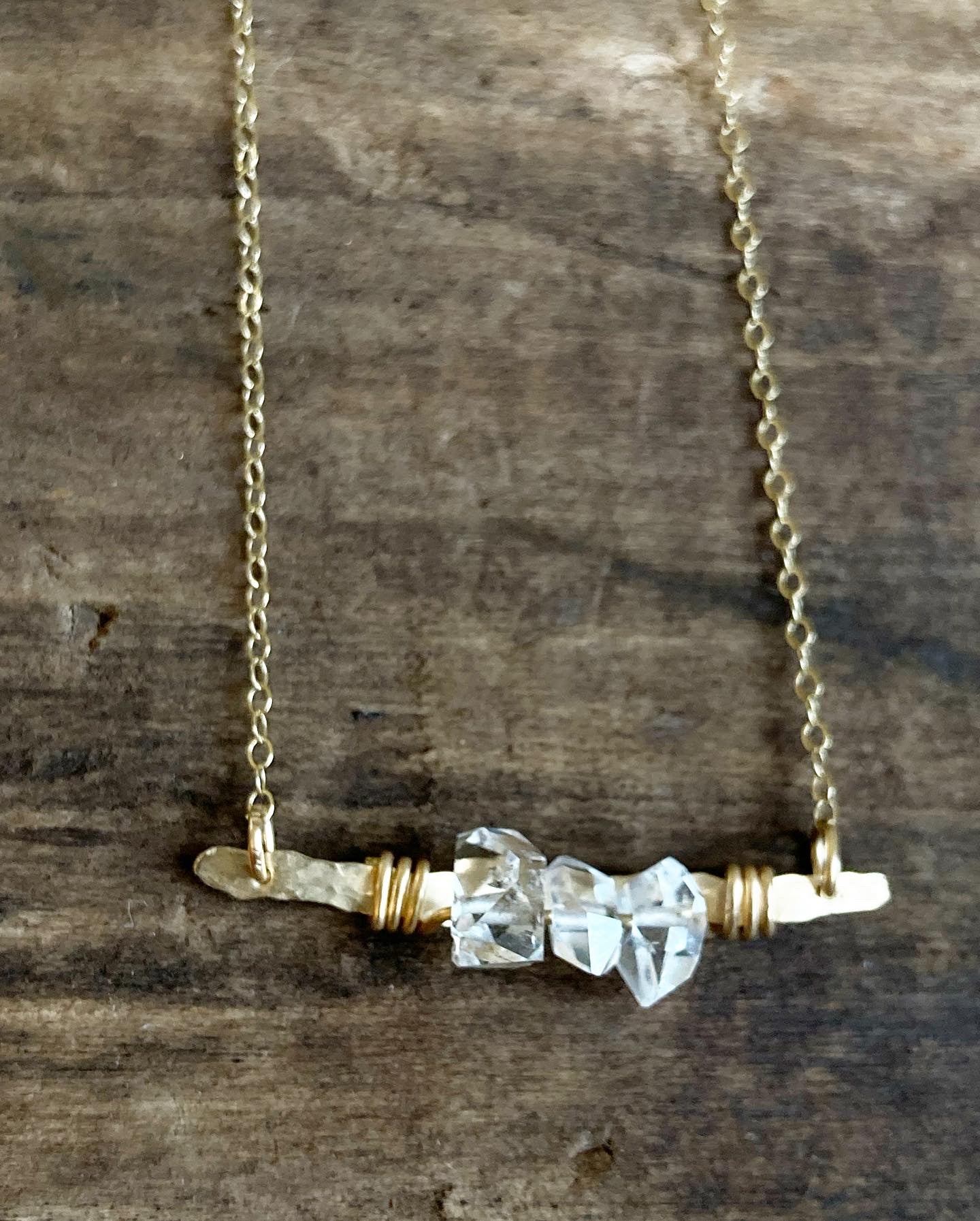 Hammered Herkimer Diamond Bar Necklace