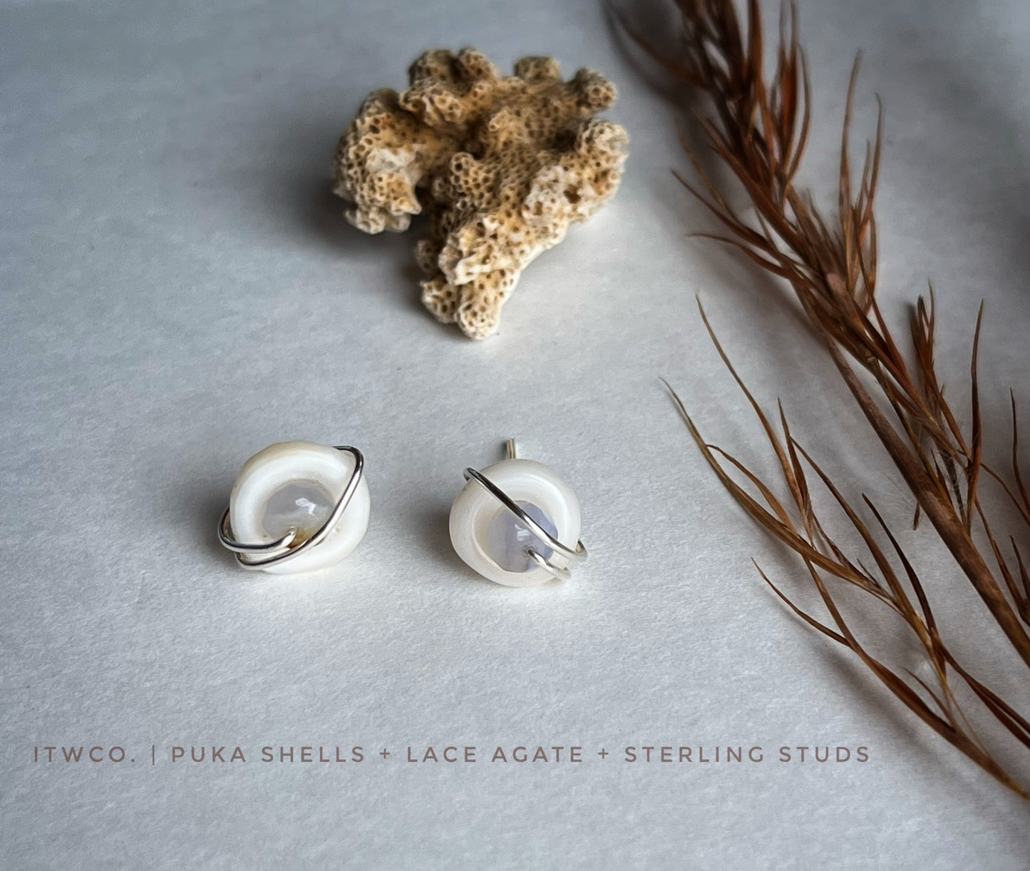 Puka shell + gemstone studs