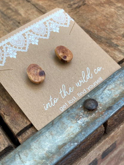 Tiny Natural Wood Minimalistic Stud Earrings