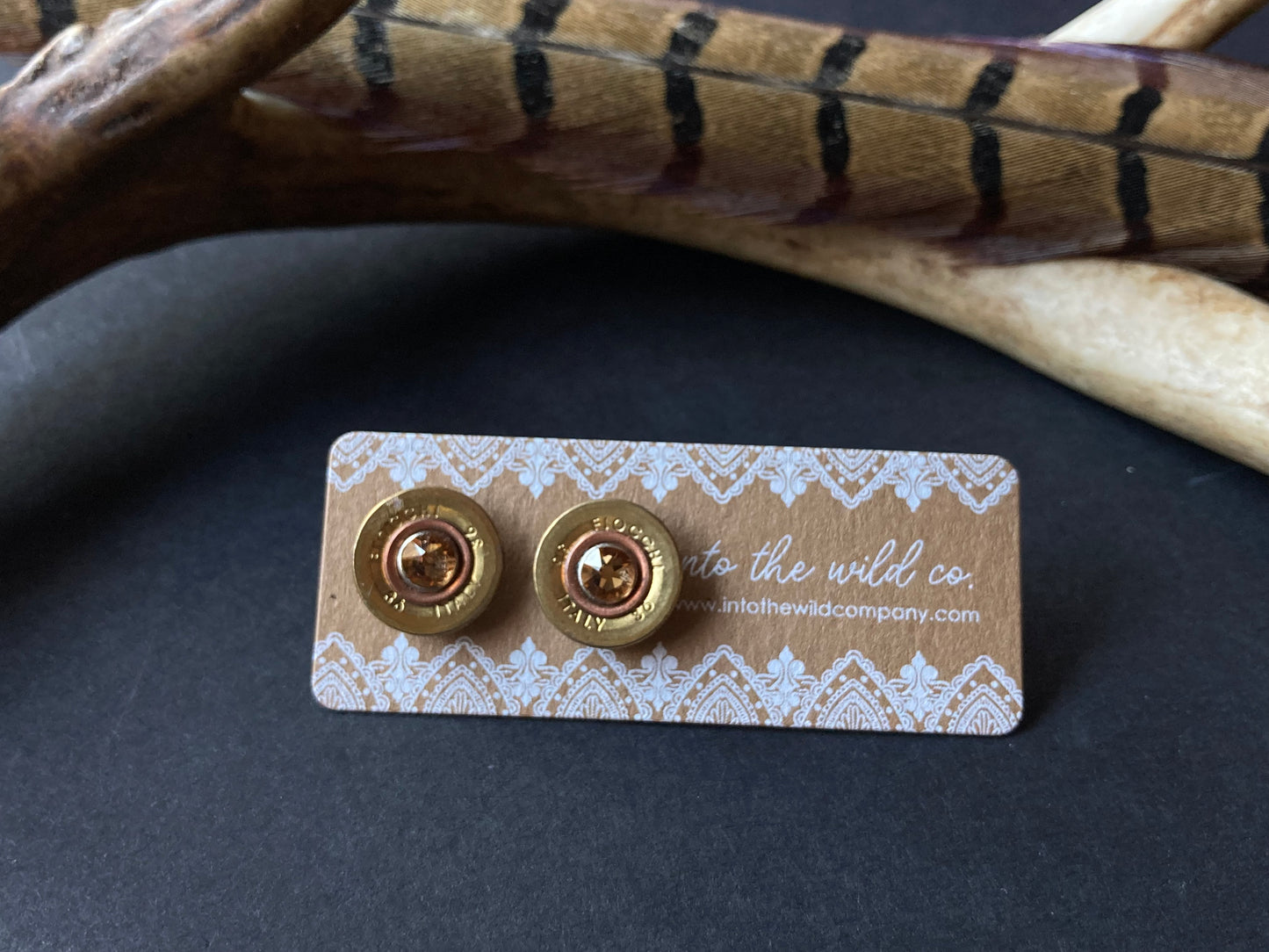 Recycled .410 Shotgun Shell + Gemstone Stud Earrings