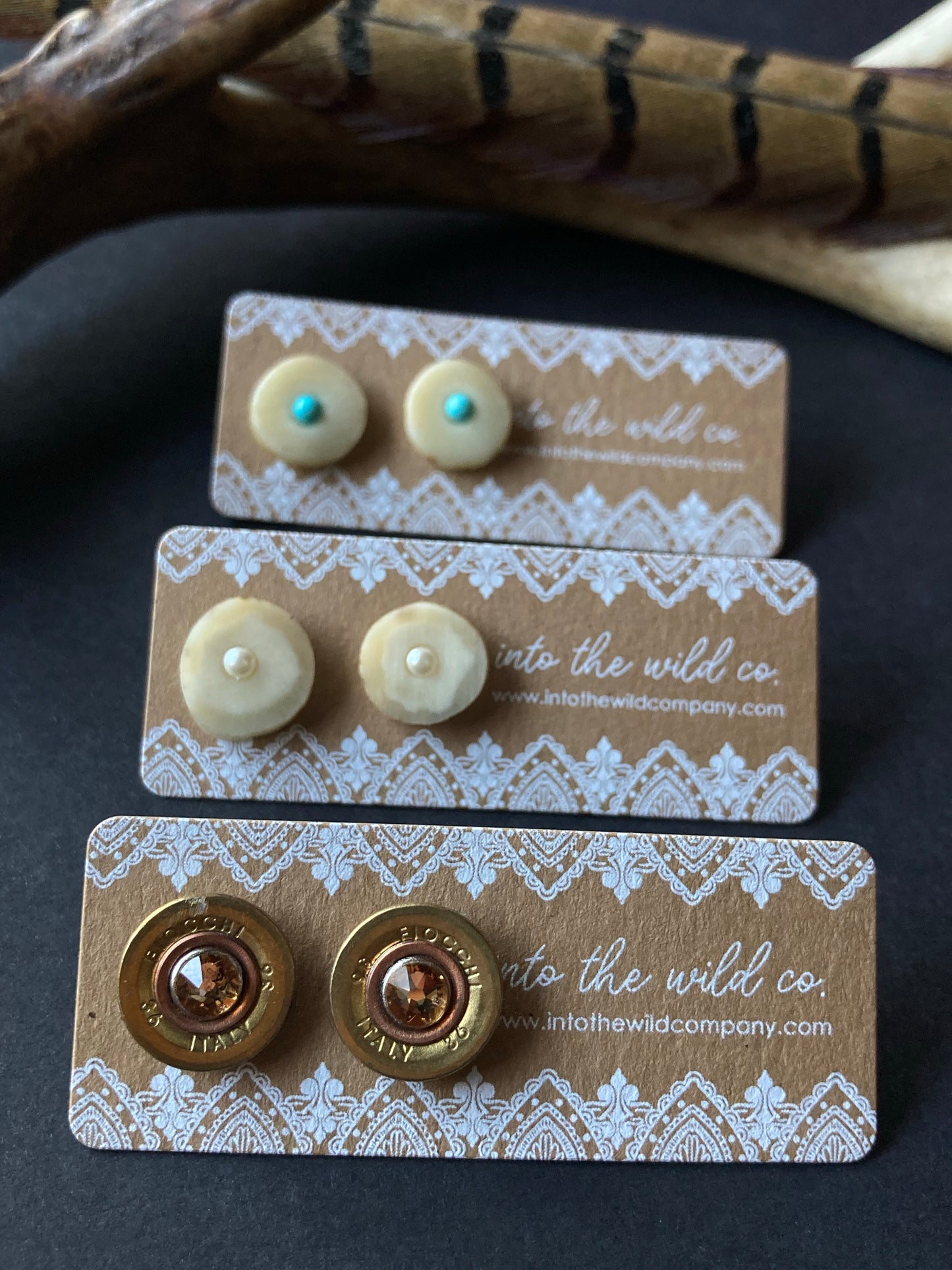 Set of 3 • Stud Earrings | Pearl + Turquoise + Bullet
