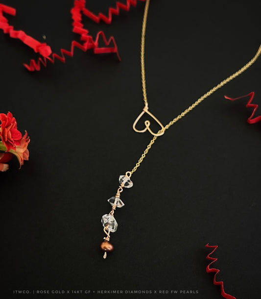 Herkimer + Pearl Heart Drop Necklace