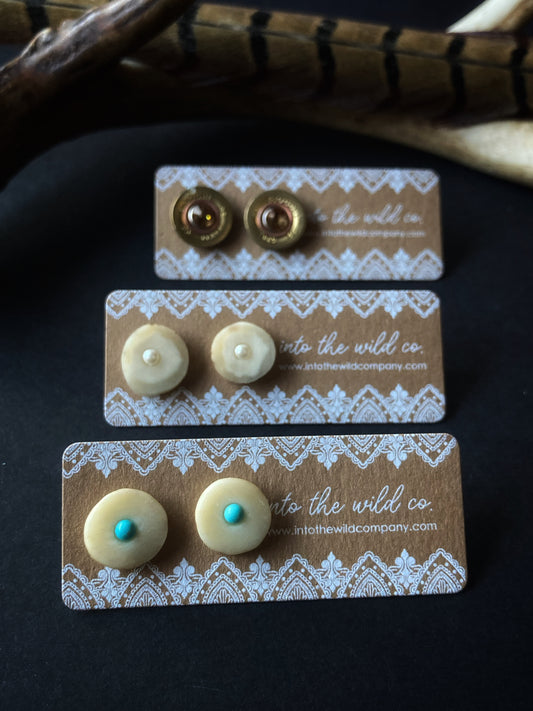 Set of 3 • Stud Earrings | Pearl + Turquoise + Bullet