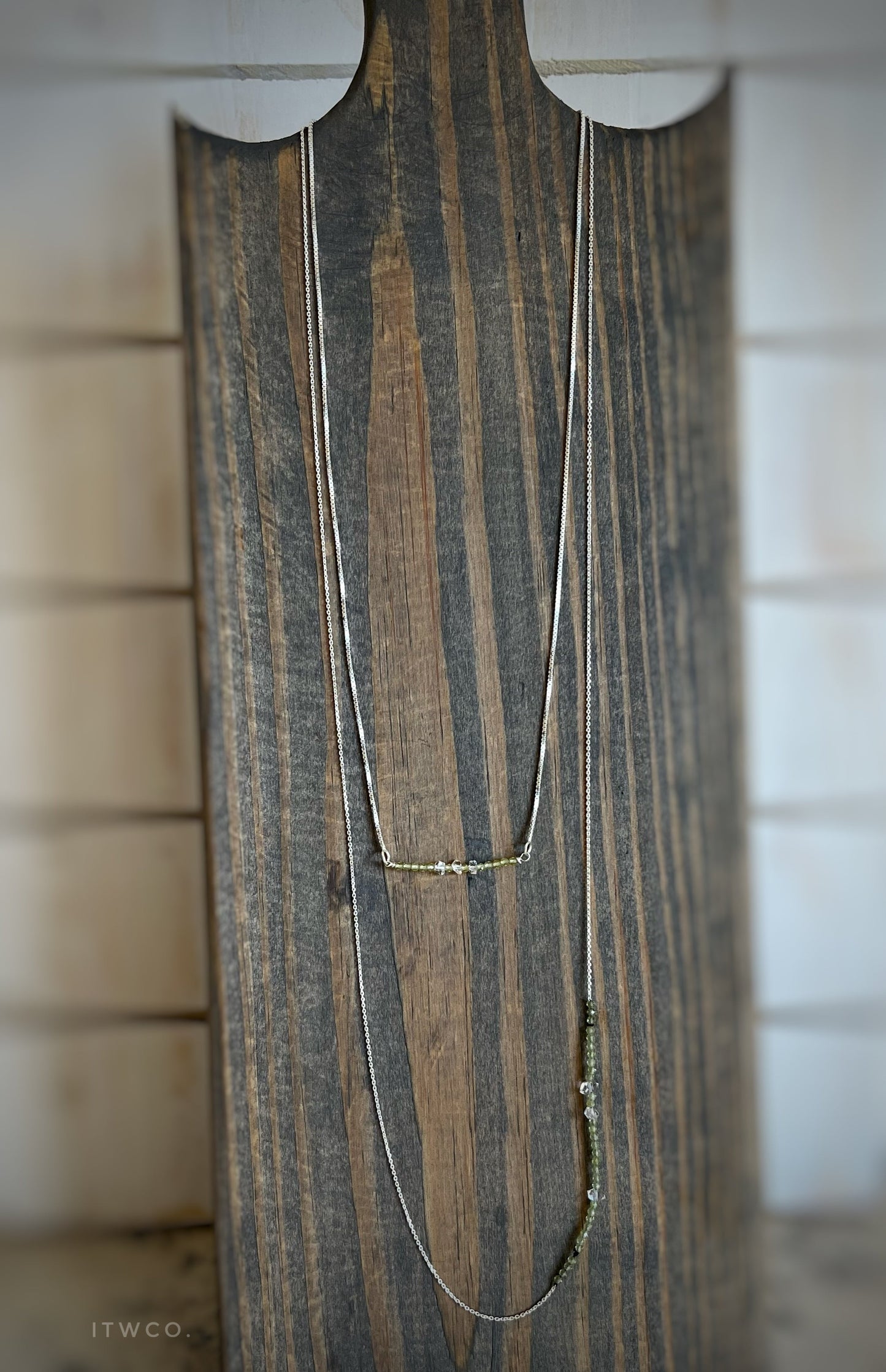 Peridot + Herkimer Diamond Long Necklace