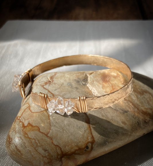 Hammered Herkimer Diamond Cuff Bracelet MTO