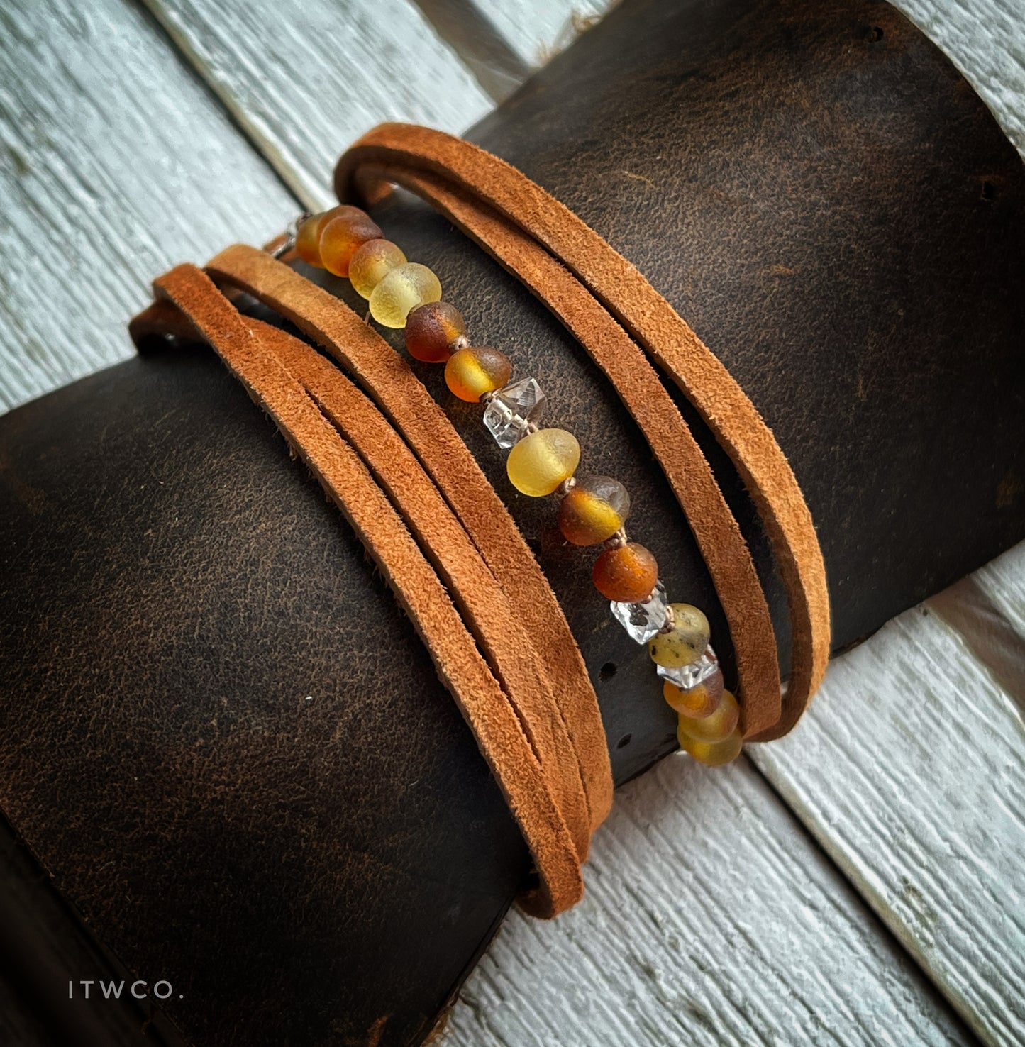 Amber + Herkimer Leather Wrap Bracelet