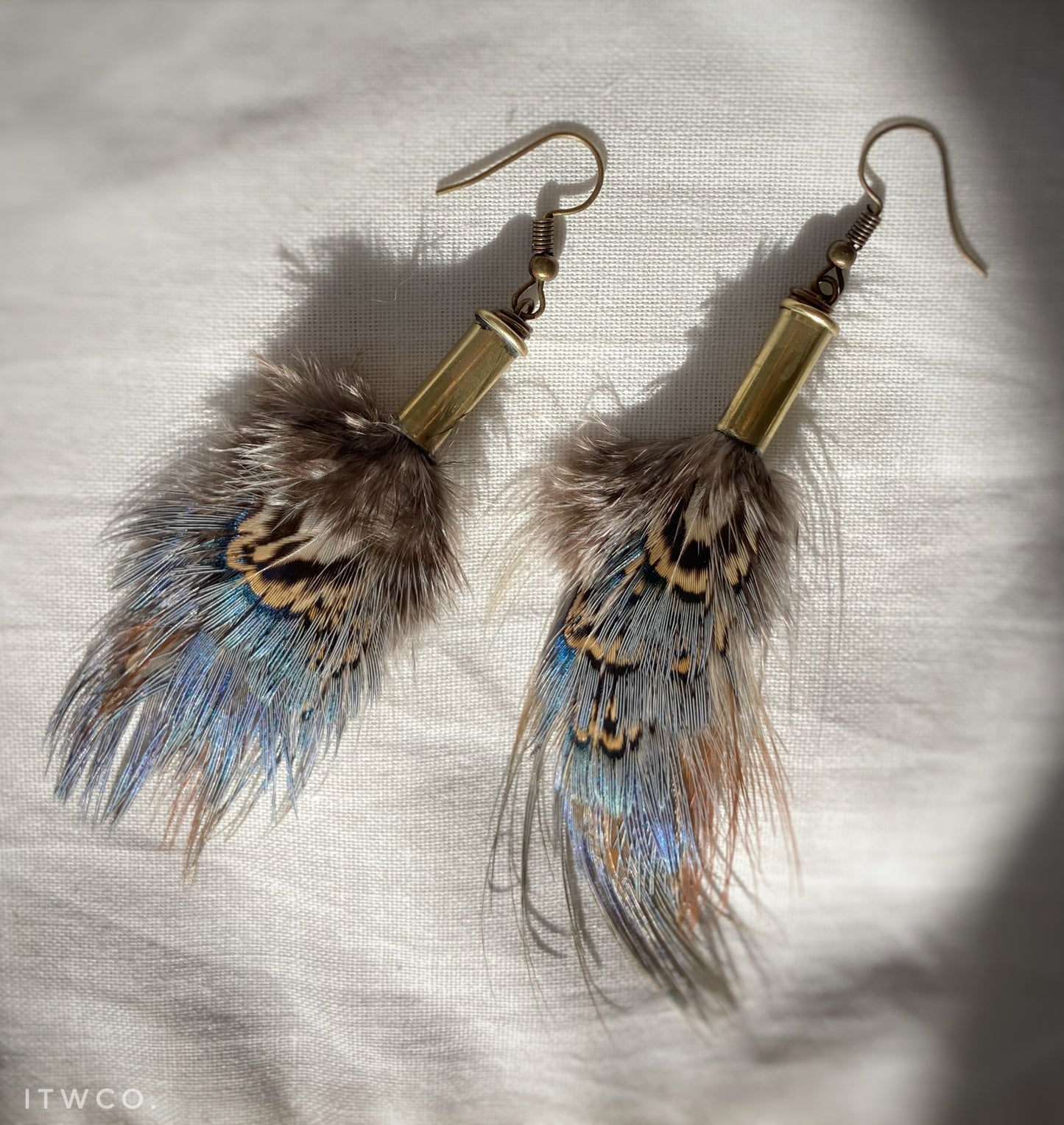 Feather + Recycled .22 Bullet Earrings