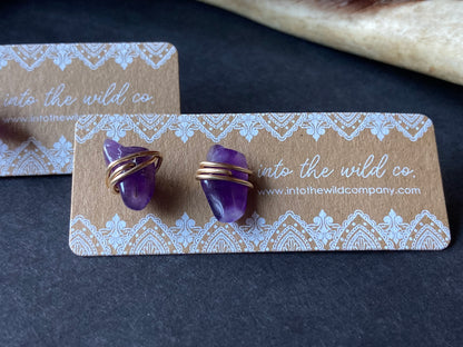 Natural Raw Amethyst Stud Earrings ♢ rts