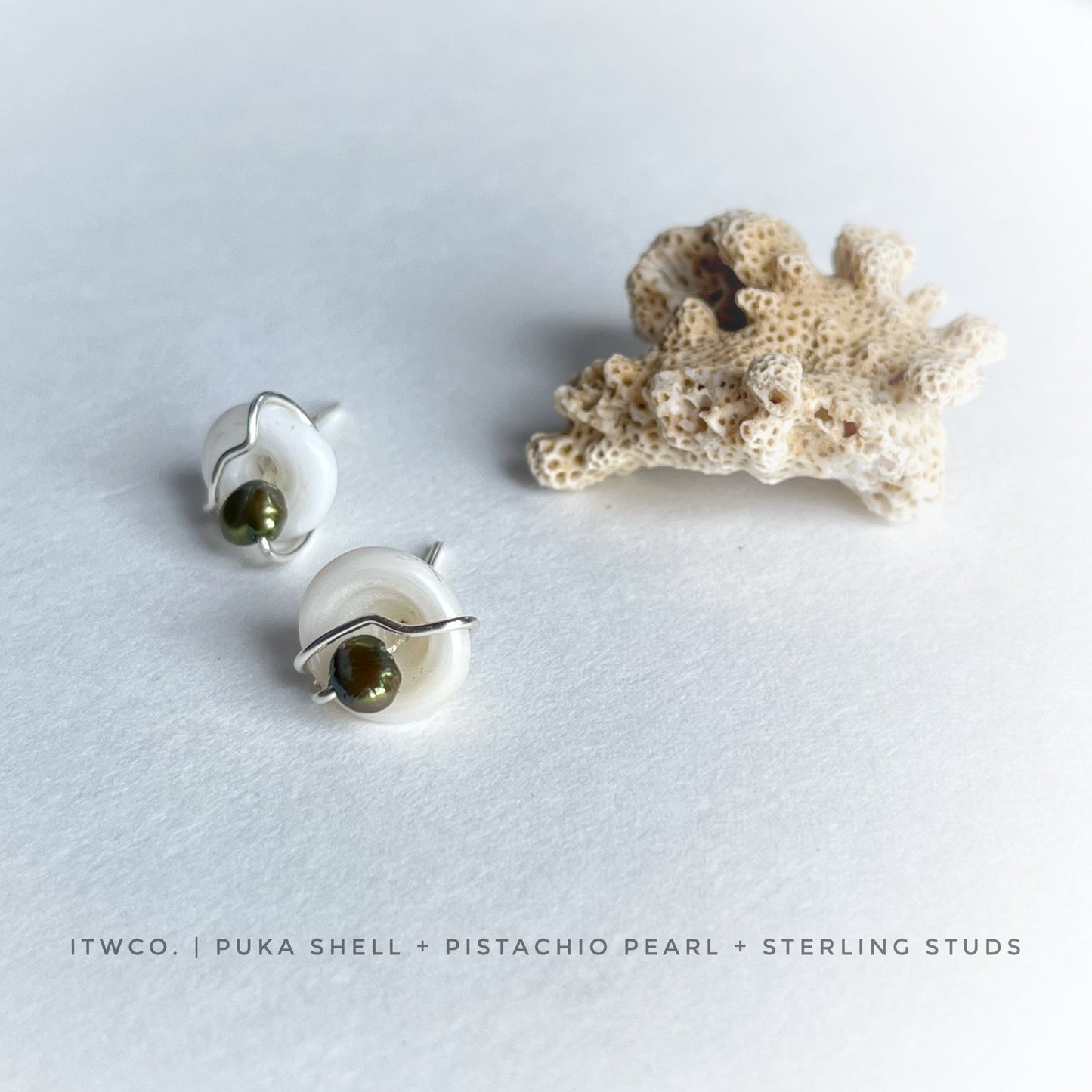 Puka shell + gemstone studs