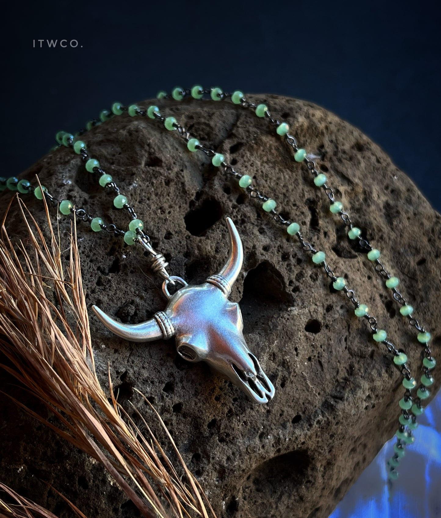 Bull Head + Chalcedony Necklace