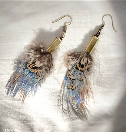 Feather + Recycled .22 Bullet Earrings