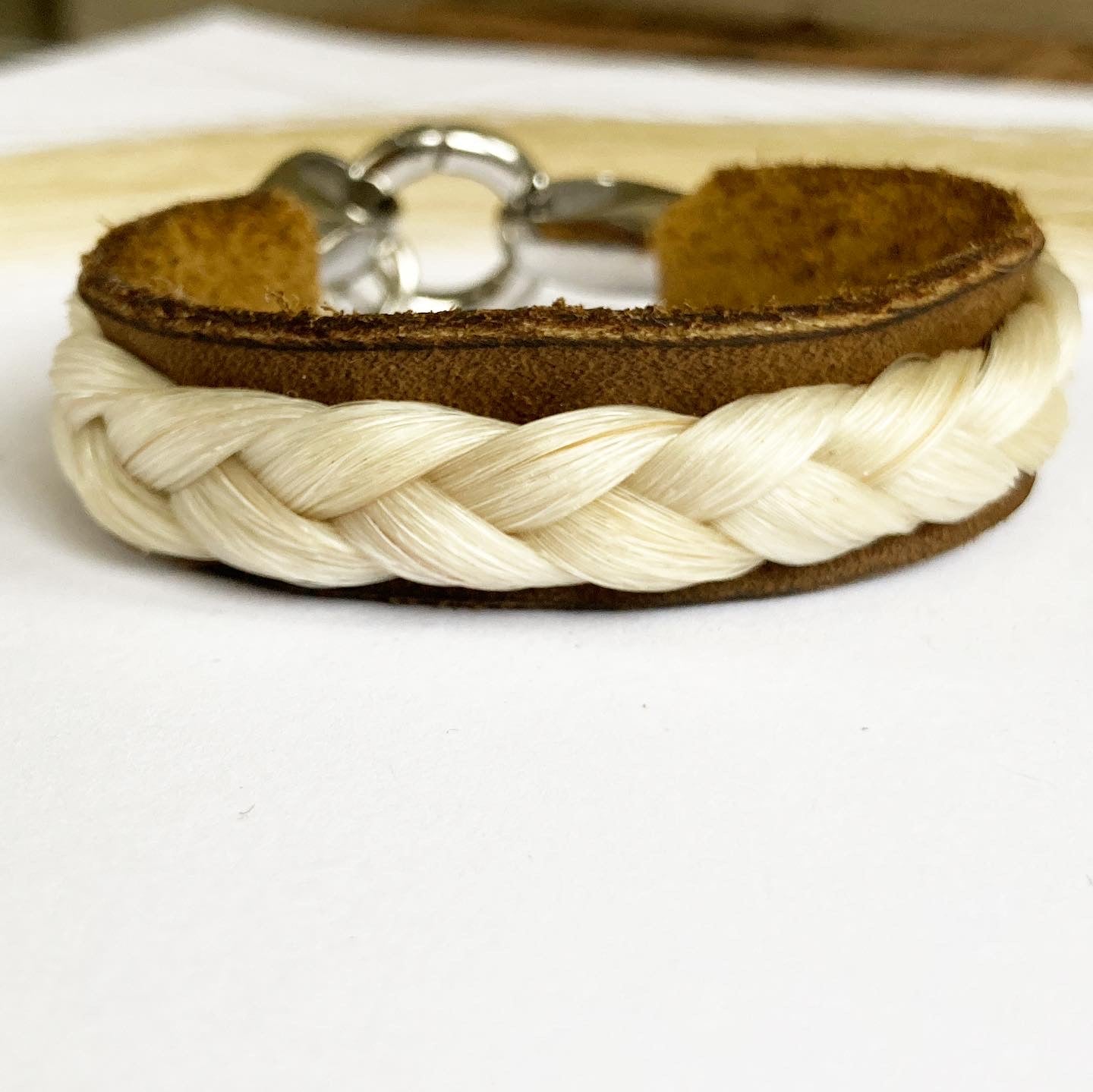 Water Buffalo Leather Horsehair Custom Cuff Bracelet + charms