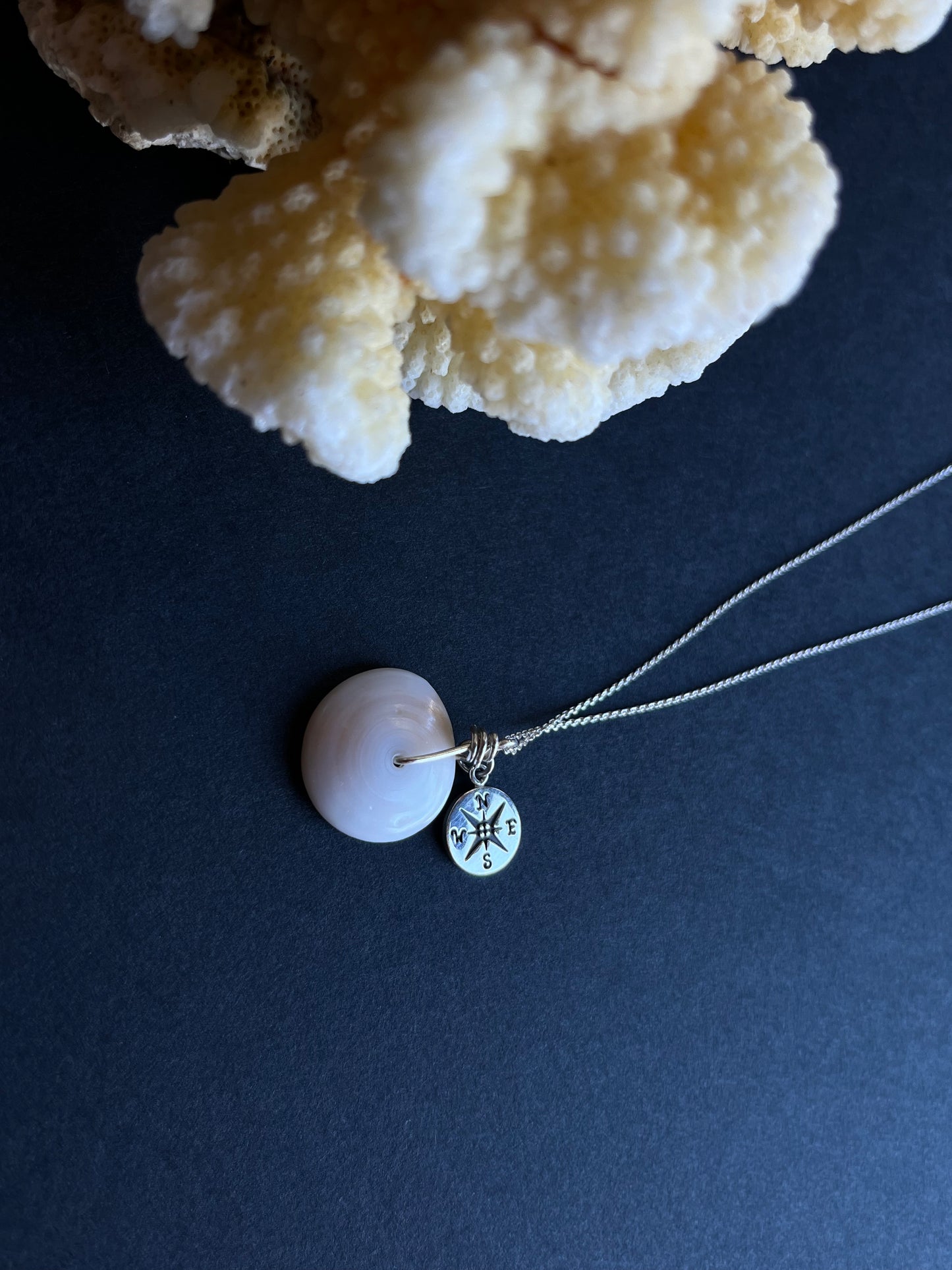 Puka Shell + Compass Rose Charm Necklace