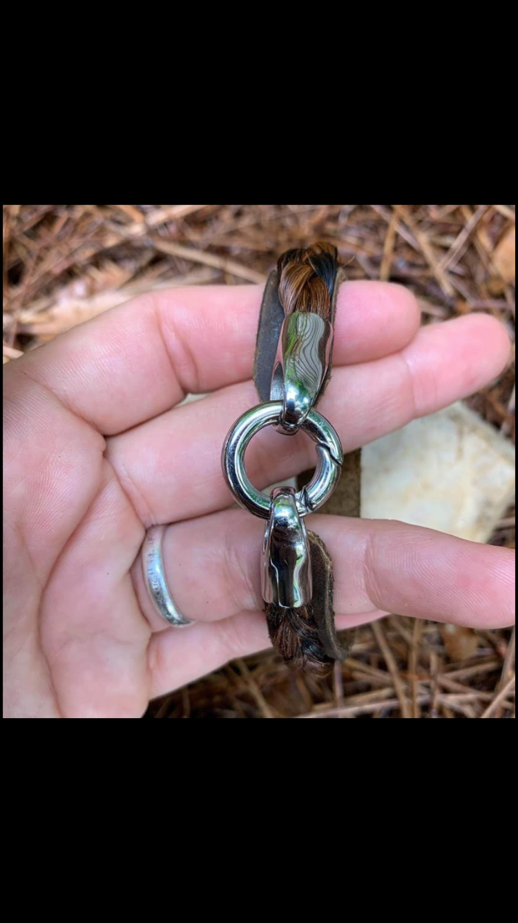 Water Buffalo Leather Horsehair Cuff Bracelet