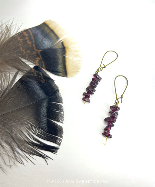 Raw Garnet Drop Earrings