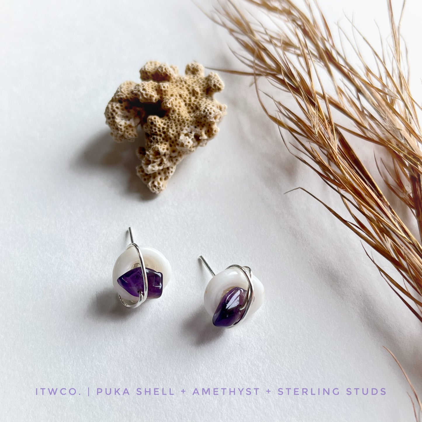 Puka shell + gemstone studs