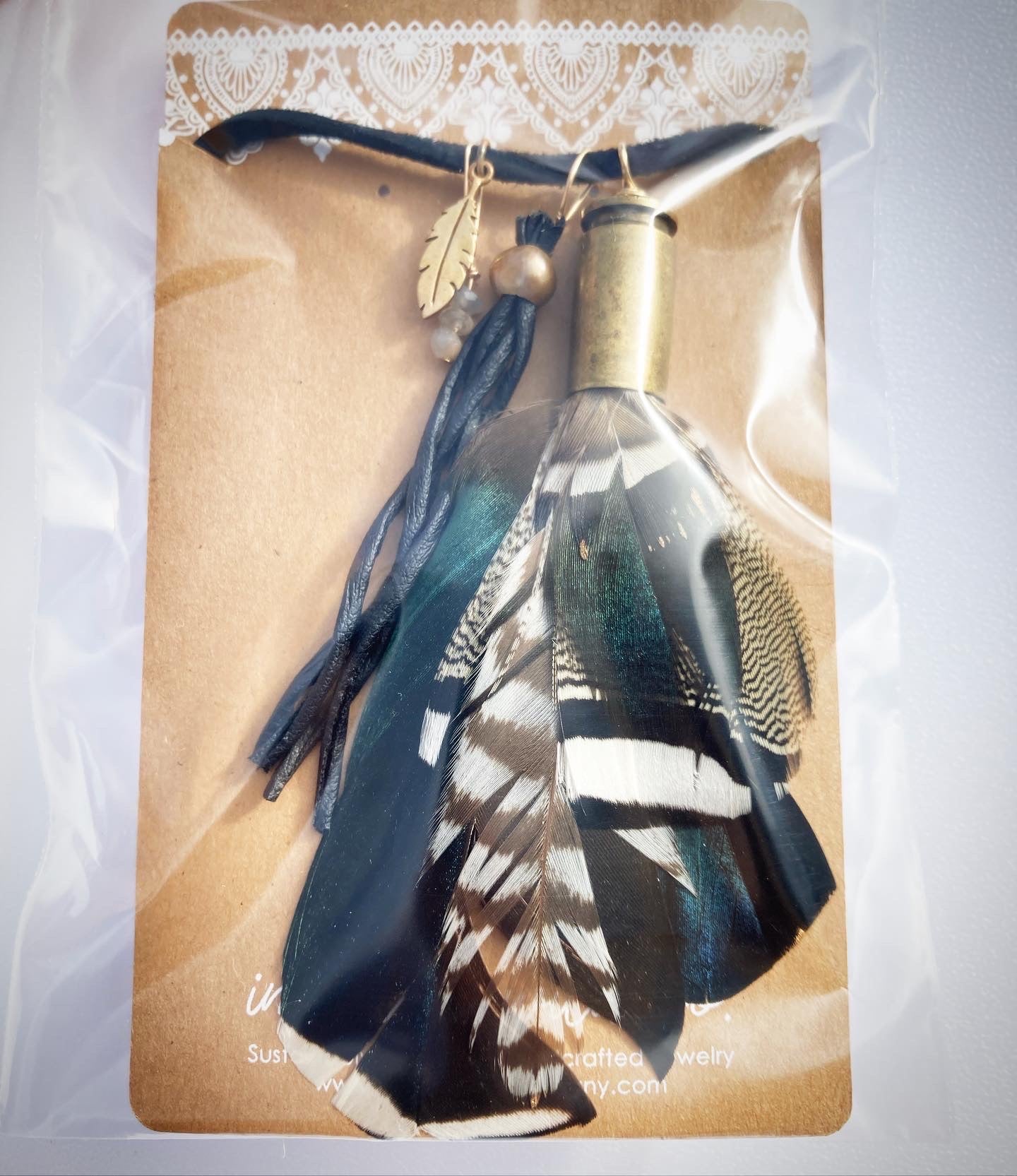 Mixed Feather + Recycled Ammo Charm Necklace