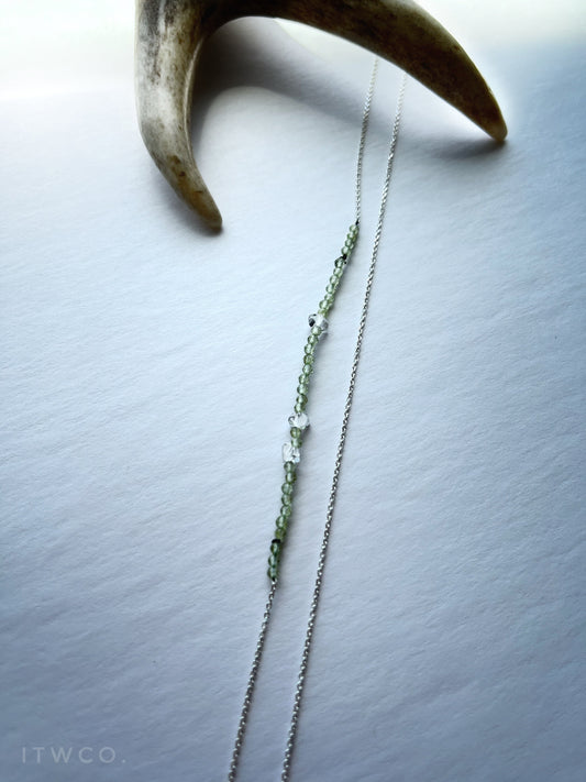 Peridot + Herkimer Diamond Long Necklace